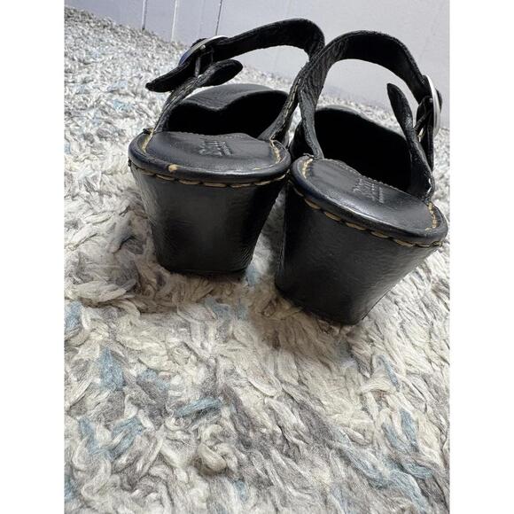 Born Shoes Womens 9 Mary Jane Buckle Strap Wedge Slip On Mules Black Leather - Picture 4 of 9